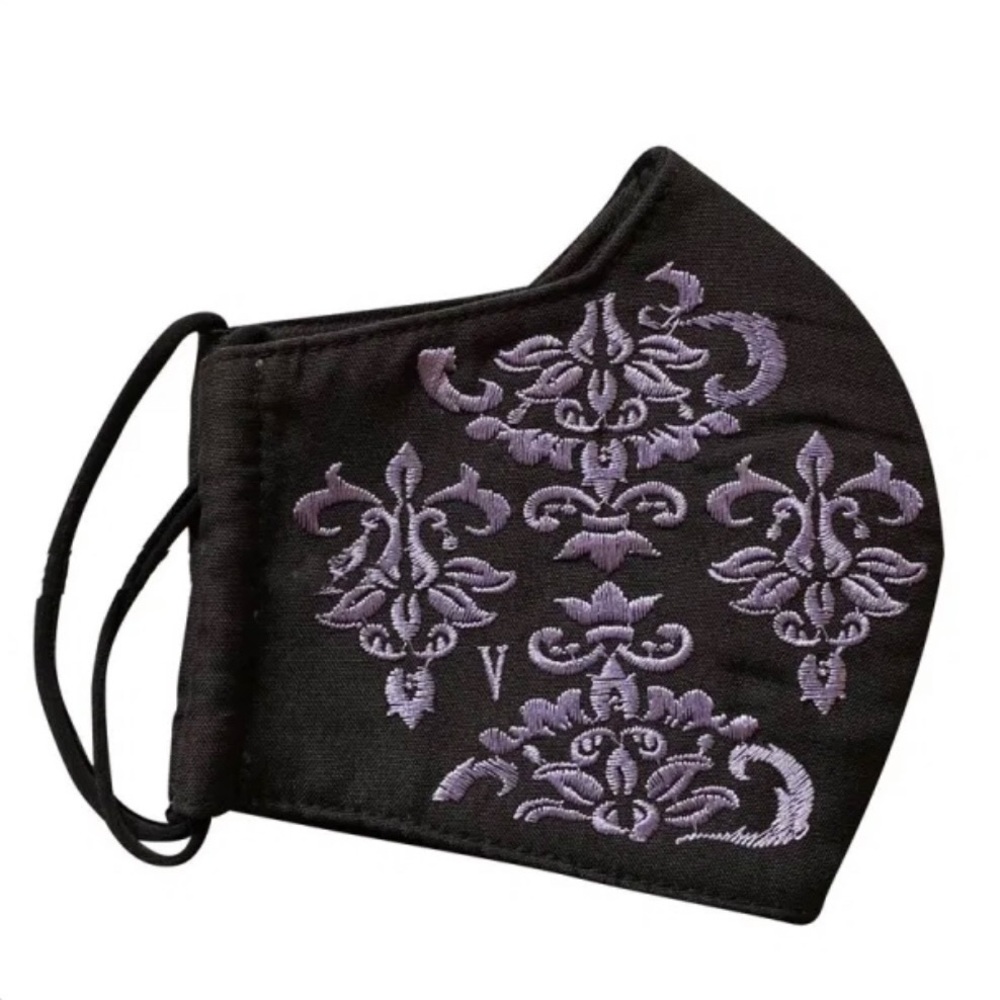NWOT large black and purple damask embroidered face mask